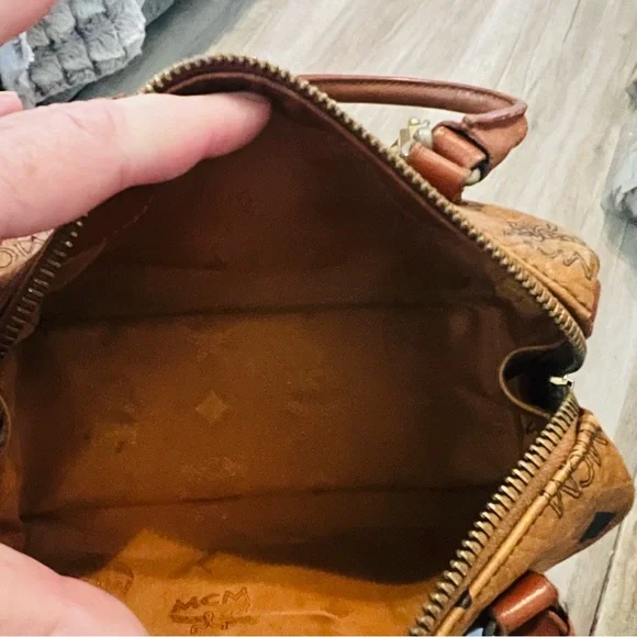 MCM Cognac Leather Satchel with Gold Accents - Picture 2 of 9